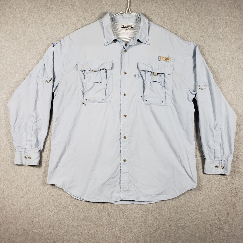 Columbia Mens Shirt PFG‎ Bahama II Long Sleeve L Blue Fishing Vented EUC 0109